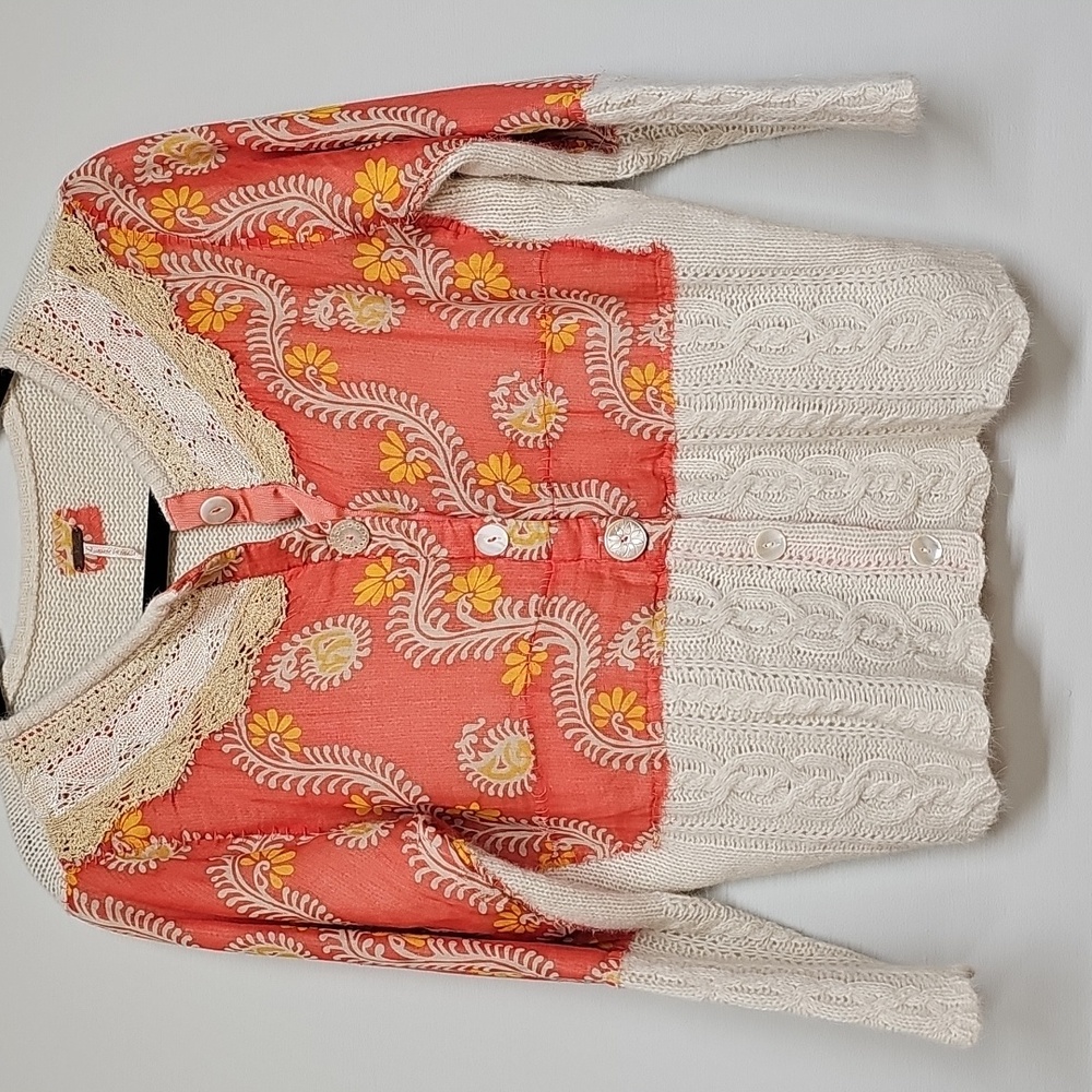 Vtg Y2K Free People Cardigan, Coral & Cream, Wool Blend, Size L, New